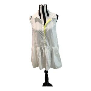 Free People Sleeveless Ruffle‎ Hem Button Shirt Dress White Yellow Trim Size M